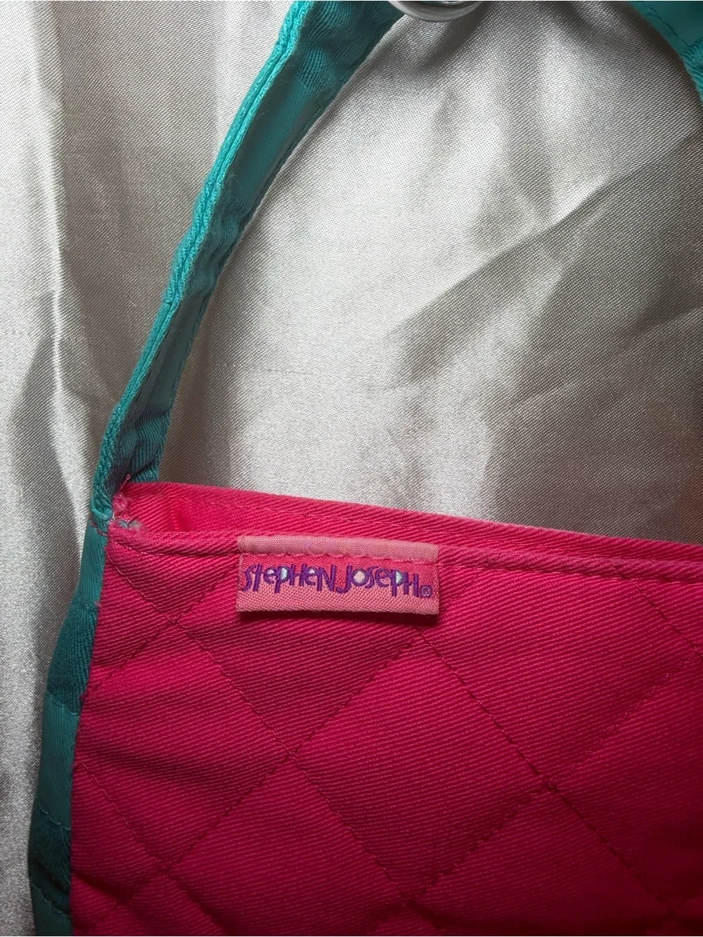 Vintage Stephan Joseph Girls Horse Patch Quilted Shoulder Bag in Pink and Teal